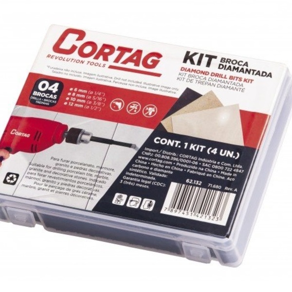 Kit Broca / Serra Copo Diamantada 06 A 12mm 4pçs (porcelanato