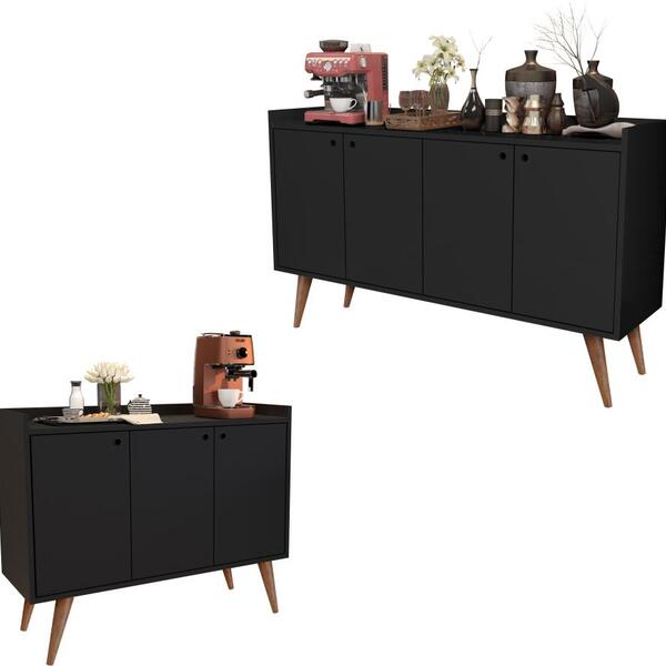 Kit Buffet Dallas Preto E Wood Preto