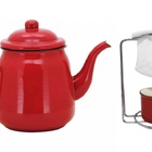 Kit Bule Esmaltado E Mini Coador Café Aço Cromado Com Caneca