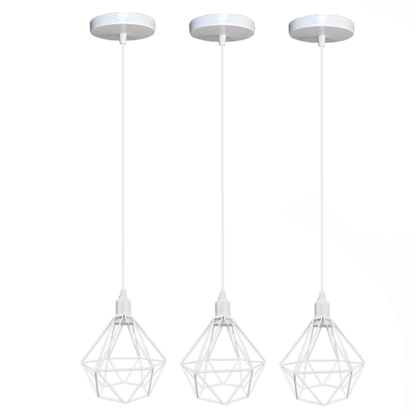 Kit C3 Lustre Luminária Pendente Diamante Branco + Lâmp. St64