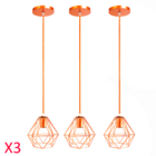 Kit C3 Lustre Luminária Pendente Diamante Cobre + Lâmp. St64