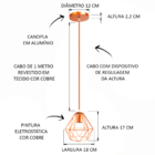 Kit C3 Lustre Luminária Pendente Diamante Cobre + Lâmp. St64