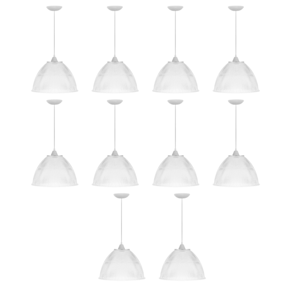 Kit C/10 Lustre Pendente Industrial Galpão Prismatico Branco
