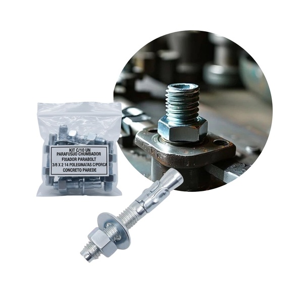 Kit C/10 Un Parafuso Chumbador Fixador Parabolt 3/8 X 2 1/4 P
