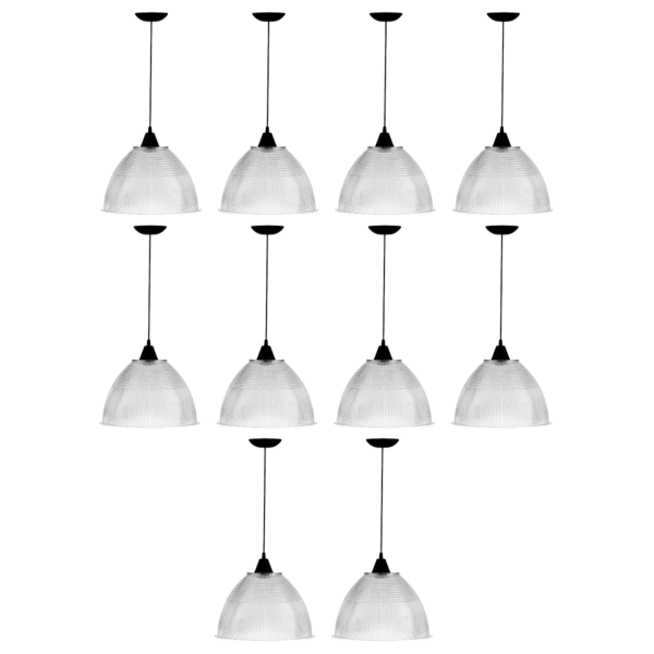 Kit C/11 Lustre Pendente Industrial Galpão Prismatico Preto