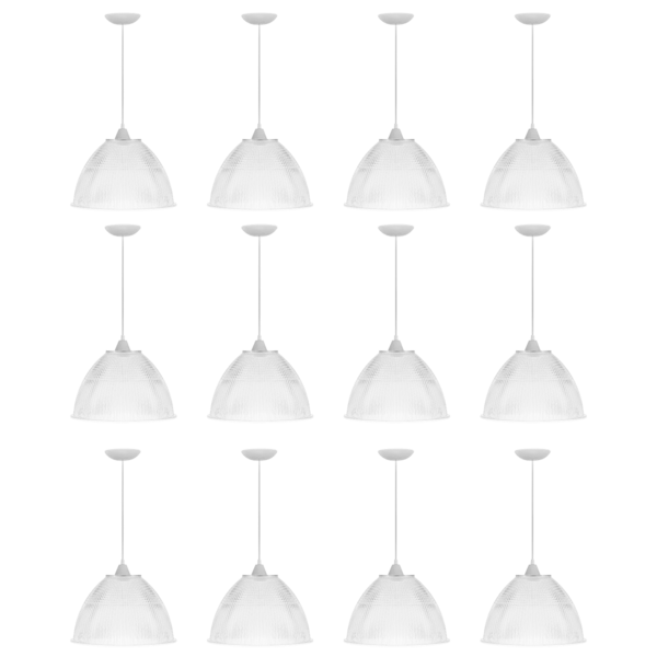 Kit C/12 Lustre Pendente Industrial Galpão Prismatico Branco