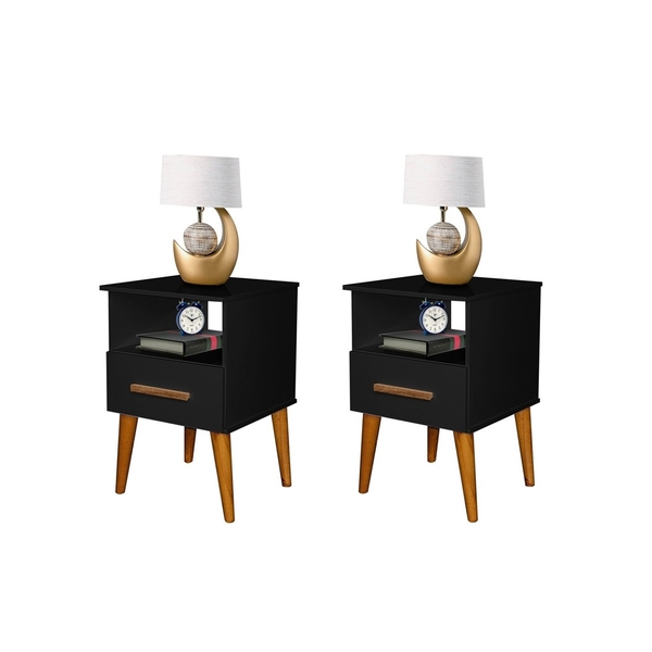 Kit C/2 Mesa De Cabeceira Pérola Preto – Romar Móveis