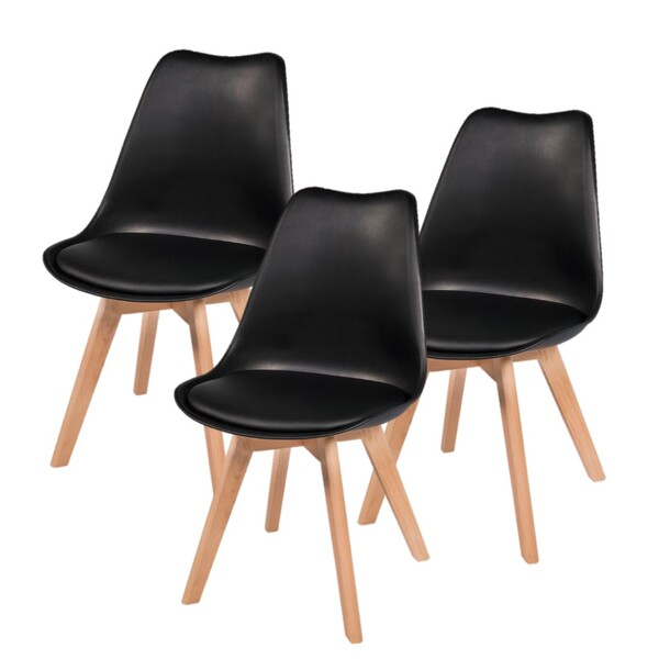 Kit C/3 Cadeiras Leda – Charles Eames, Saarinen Wood Com Almo
