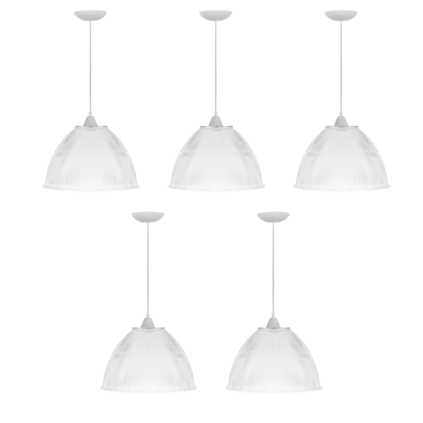 Kit C/5 Lustre Pendente Industrial Galpão Prismatico Branco