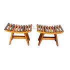 Kit C/ 2 Banco Banqueta Banquinho Madeira Colorido Artesanal
