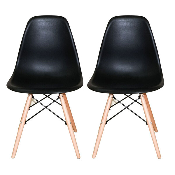 Kit C/ 2 Cadeiras Charles Eames Wood Dkr Eiffel Pretas