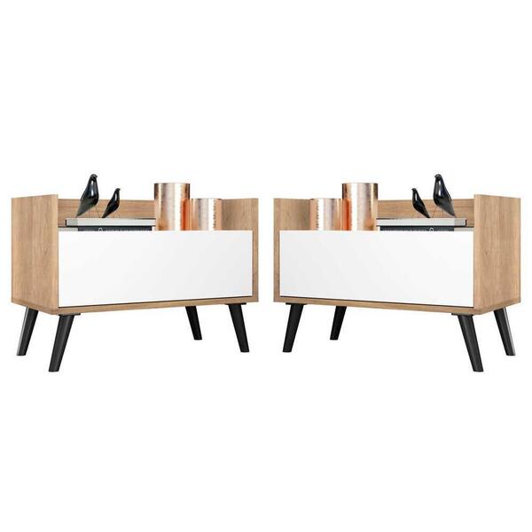 Kit C/ 2 Mesas De Cabeceira 80 Cm C/ Pés Retrô Multimóveis Ru