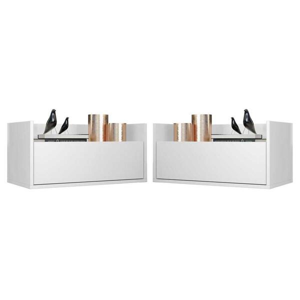 Kit C/ 2 Mesas De Cabeceira 80 Cm Suspensa Multimóveis Branca