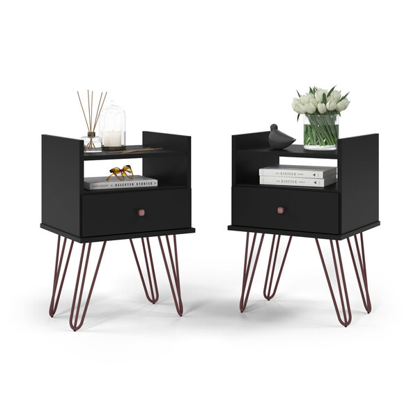 Kit C/ 2 Mesas De Cabeceira Bill Preto Acetinado – Patrimar M