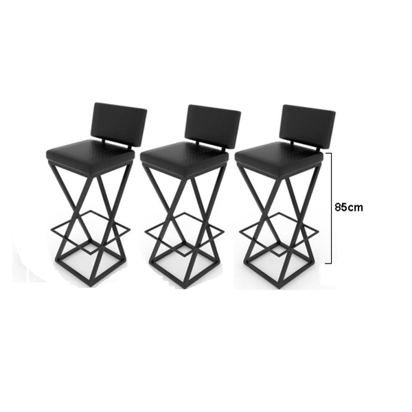 Kit C/ 3 Banquetas Bistrô Industrial Alta 85cm – Estofadas Pr