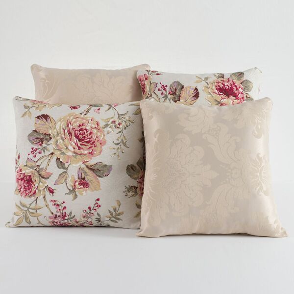 Kit C/ 4 Almofadas Cheias Decorativas Floral Rosê/palha 04 Pe