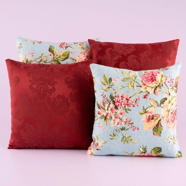 Kit C/ 4 Almofadas Cheias Decorativas Vinho/azul Bebê Floral