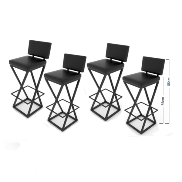 Kit C/ 4 Banquetas Bistrô Baixas 65cm  – Estofadas Preta – Im
