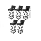 Kit C/ 5 Banquetas Bistrô Baixas 65cm  – Estofadas Preta – Im