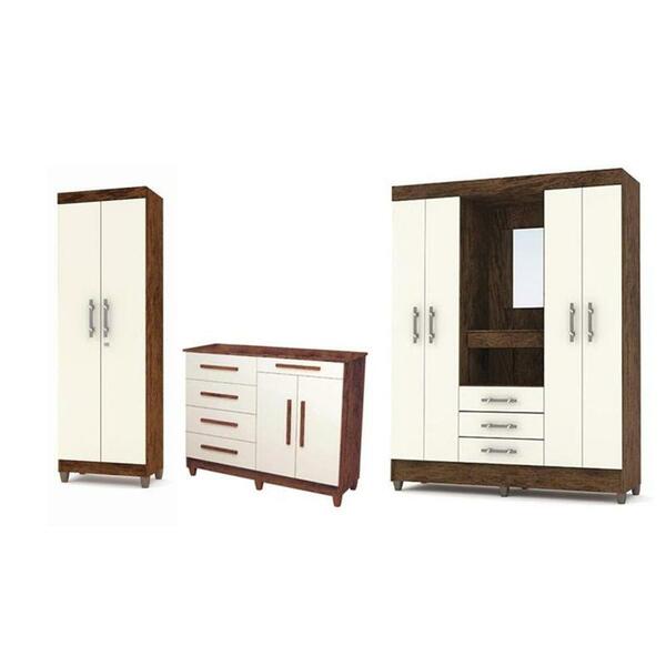 Kit C/guarda Roupa Multiuso E Cômoda Sirius Imbuia Champanhe