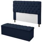 Kit Cabeceira + Baú Mirage Casal 140cm Suede Azul Marinho