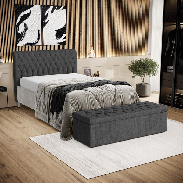 Kit Cabeceira Bellatrix 140 E Calçadeira Sagitarius Linho Ara