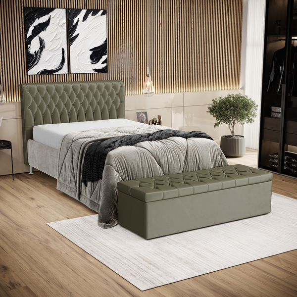 Kit Cabeceira Bellatrix 140 E Calçadeira Sagitarius Veludo Ar