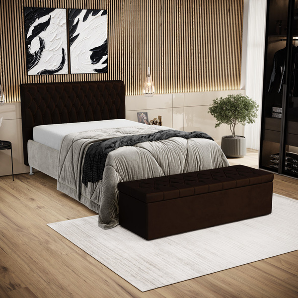 Kit Cabeceira Bellatrix 140 E Calçadeira Sagitarius Veludo Ar