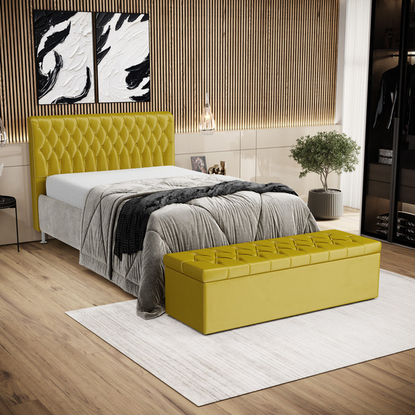 Kit Cabeceira Bellatrix 140 E Calçadeira Sagitarius Veludo Ar