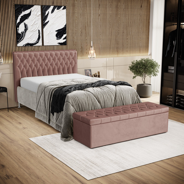 Kit Cabeceira Bellatrix 140 E Calçadeira Sagitarius Veludo Ar