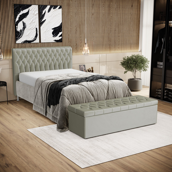 Kit Cabeceira Bellatrix 160 E Calçadeira Sagitarius Veludo Ar