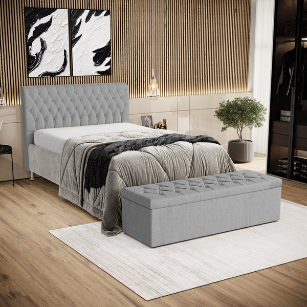 Kit Cabeceira Bellatrix 195 E Calçadeira Sagitarius Linho Ara