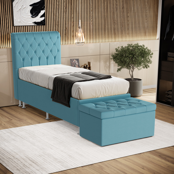 Kit Cabeceira Bellatrix 90 E Calçadeira Sagitarius Couro Arad