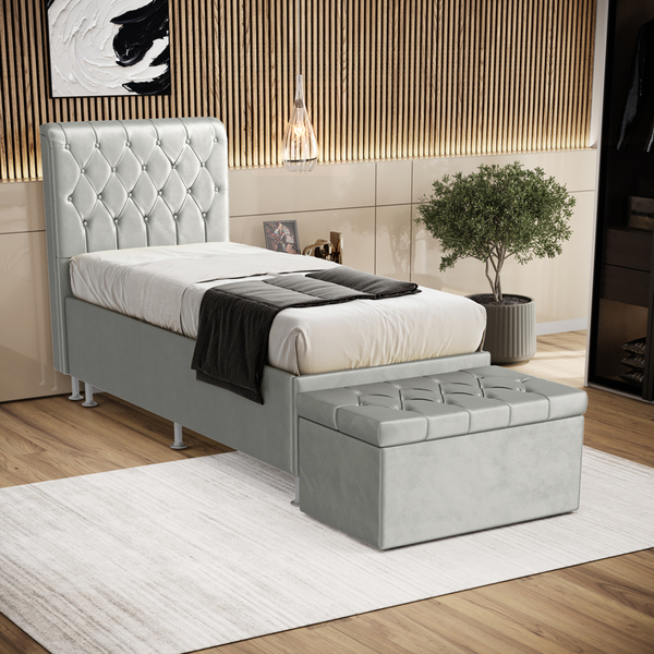 Kit Cabeceira Bellatrix 90 E Calçadeira Sagitarius Veludo Ara