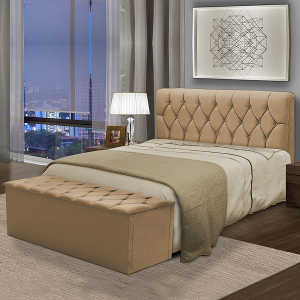 Kit Cabeceira Bolivia+ Calçadeira Itália Casal 140 Cm Suede C