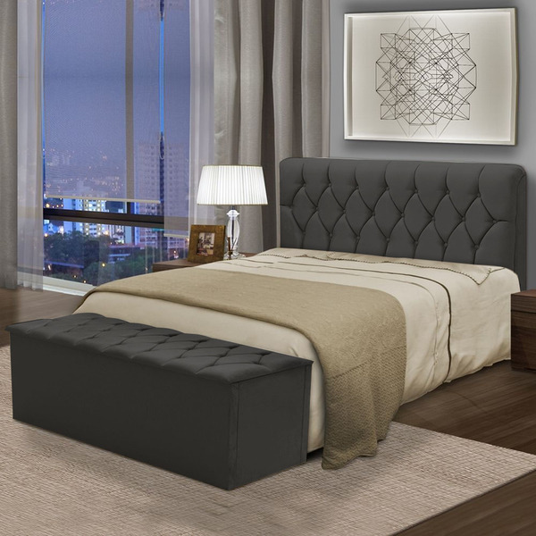 Kit Cabeceira Bolivia+ Calçadeira Itálial Casal 140 Cm Suede