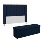 Kit Cabeceira Calçadeira Baú 195 Cm Carla Suede Azul Marinho