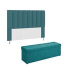 Kit Cabeceira Calçadeira Baú 195cm Carla Suede Azul Turquesa