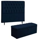 Kit Cabeceira Calçadeira Baú 195cm Paris Suede Azul Marinho