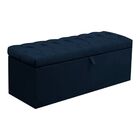 Kit Cabeceira Calçadeira Baú 195cm Paris Suede Azul Marinho