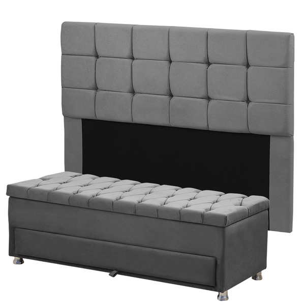 Kit Cabeceira Calçadeira Juia E Munique 140 Cm Casal Veludo C