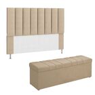 Kit Cabeceira Cama Box Calçadeira Baú 140cm Carla Suede Bege