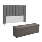 Kit Cabeceira Cama Box Calçadeira Baú 90cm Carla Suede Cinza