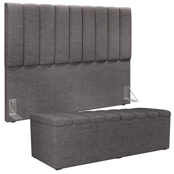 Kit Cabeceira Cama Box Casal King 195cm Com Calçadeira Baú Dá