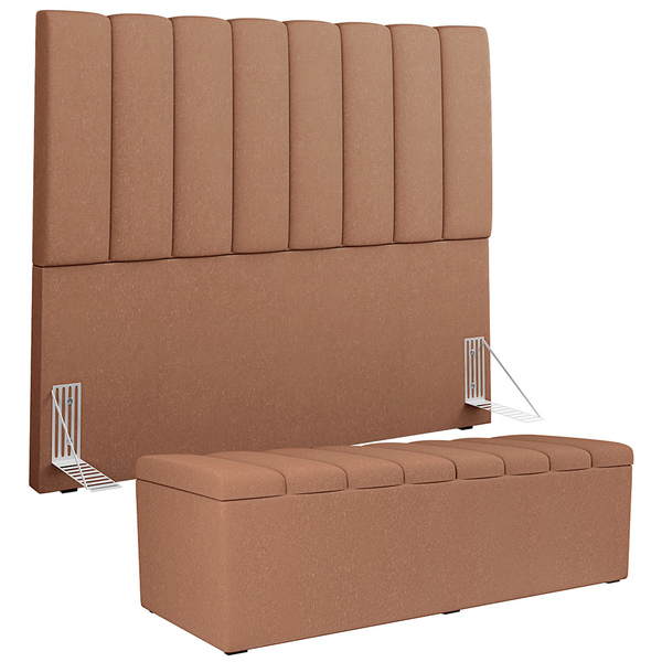 Kit Cabeceira Cama Box Casal King 195cm Com Calçadeira Baú Dá