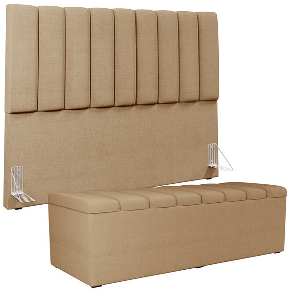Kit Cabeceira Cama Box Casal King 195cm Com Calçadeira Baú Dá