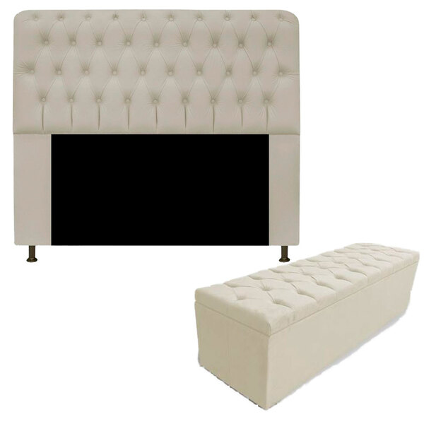 Kit Cabeceira Casal Sophia E Baú Giovana 1 40 Suede Bege