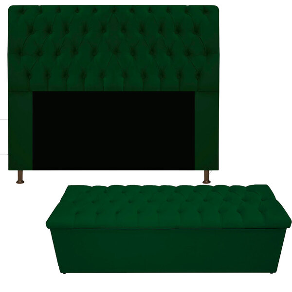 Kit Cabeceira Casal Sophia E Baú Giovana 1 40 Suede Verde