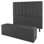 Kit Cabeceira E Baú Cama Box Casal Cora 140cm Suede Cinza Esc