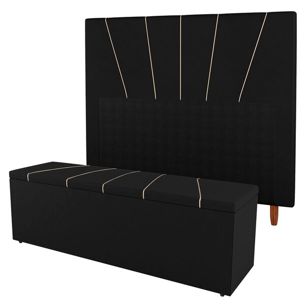 Kit Cabeceira E Baú Cama Box Casal Dallas 140cm Sintético Pre